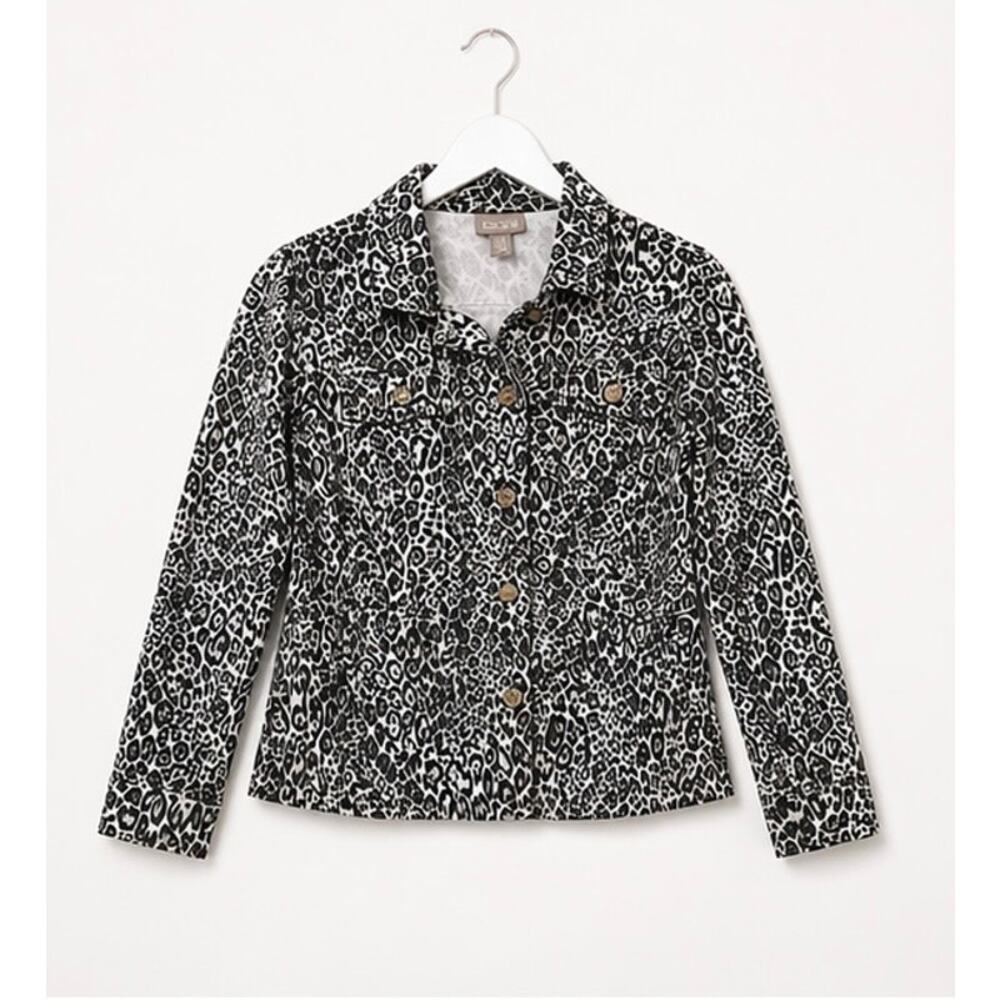 Chico’s Leopard Print Jacket Button Front Stretch Blazer Size 2